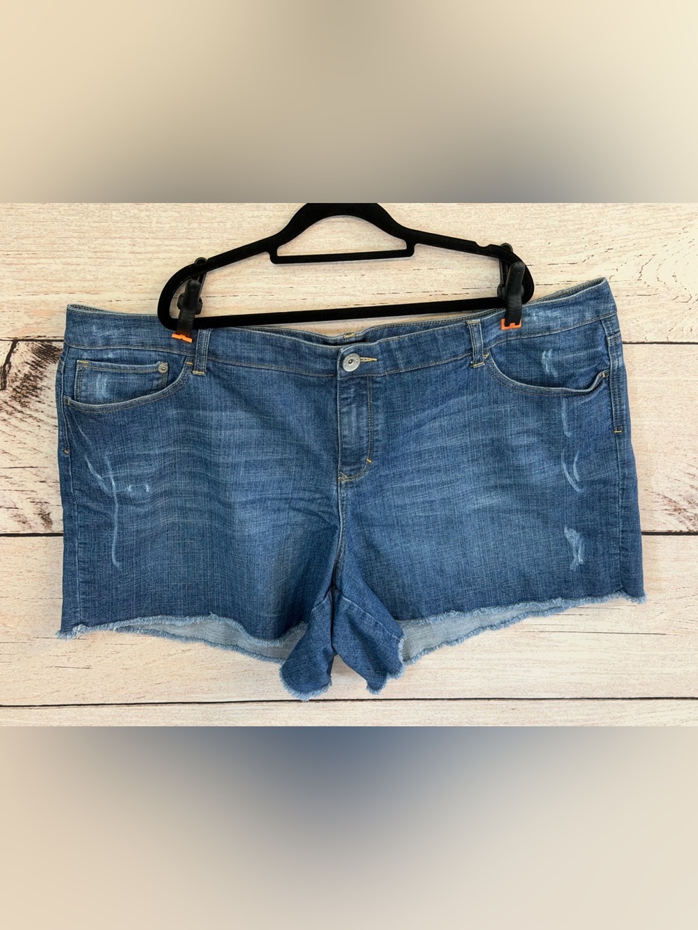 Torrid Mid-Blue Denim Frayed Hem Cutoff Shorts